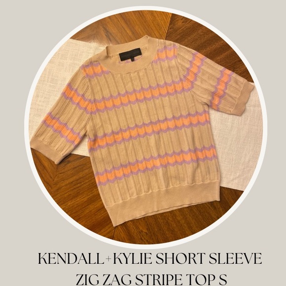 KENDALL+KYLIE SHORT SLEEVE 
ZIG ZAG STRIPE TOP S - Picture 1 of 5